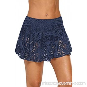 Ussuperstar Women's Skirted Bikini Bottom Lace Overlay Short Hollow Out Swim Skirt Blue B07MLNQZ2N